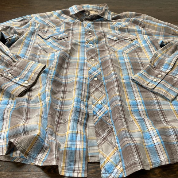 Vtg Wrangler Western Pearl Snap Blue Plaid Shirt Mens Size XL Sawtooth Pockets - Picture 4 of 7